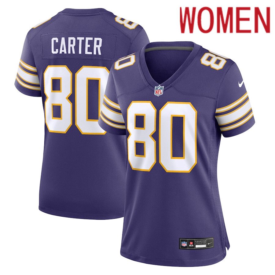 Women Minnesota Vikings 80 Cris Carter Nike Purple Classic Retired Player Game NFL Jersey